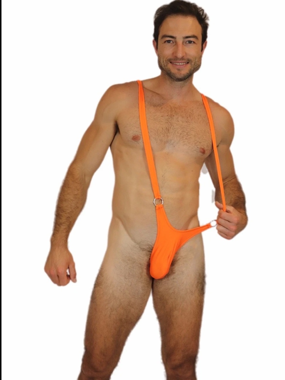 Male Power Men's Mankini Orange Stretch Micro Singlet Pouch - Picture 2 of 4